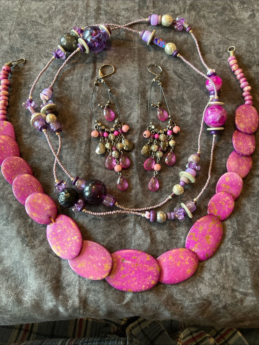 Boho Handcrafted Pink Beaded Necklace and Earrings Set